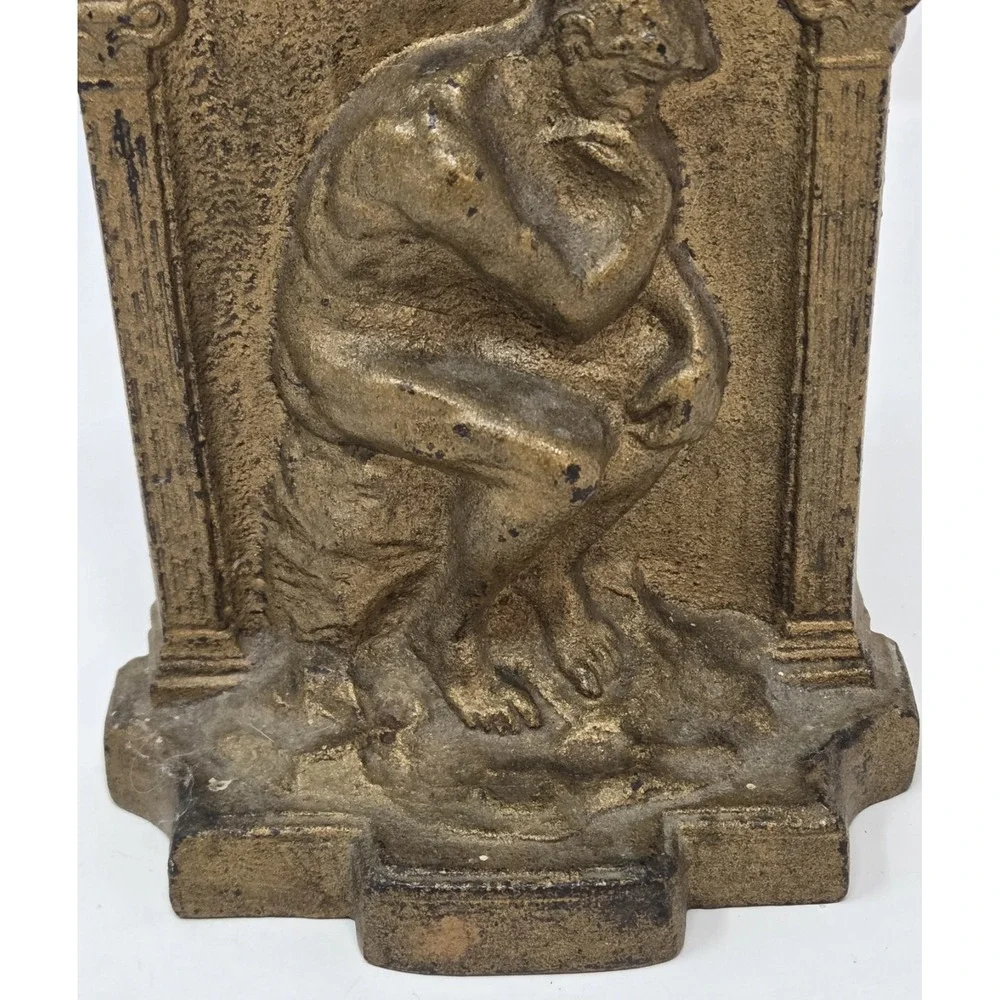 Vintage Cast Iron Rodin Thinker Bookend Architectural Niche 6in Single